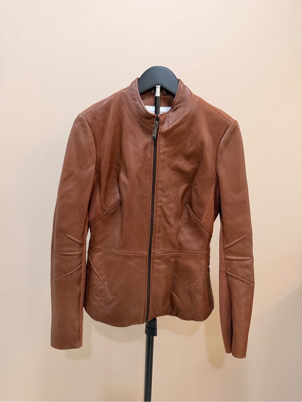 T Tahari Brown Leather Zip-Front Jacket